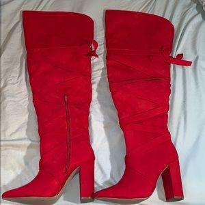 Red over the knee boots